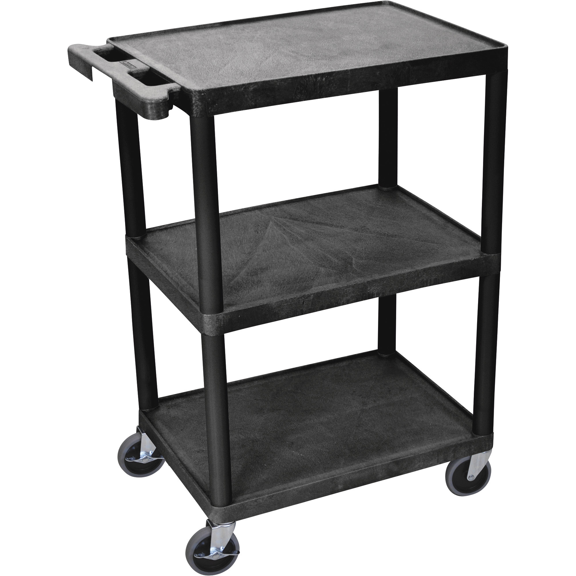 Luxor Utility Cart, 3-Shelf, 300-Lb. Capacity, Black, Model# HE34-B